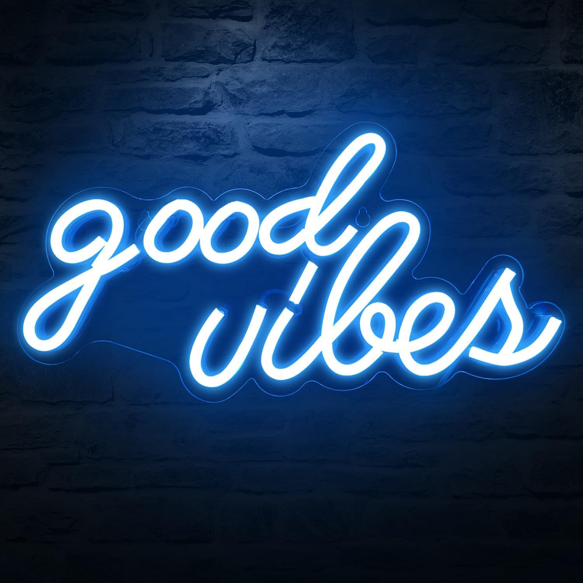 Letrero neón Good Vibes azul hielo LED 16.1x8.3pulg