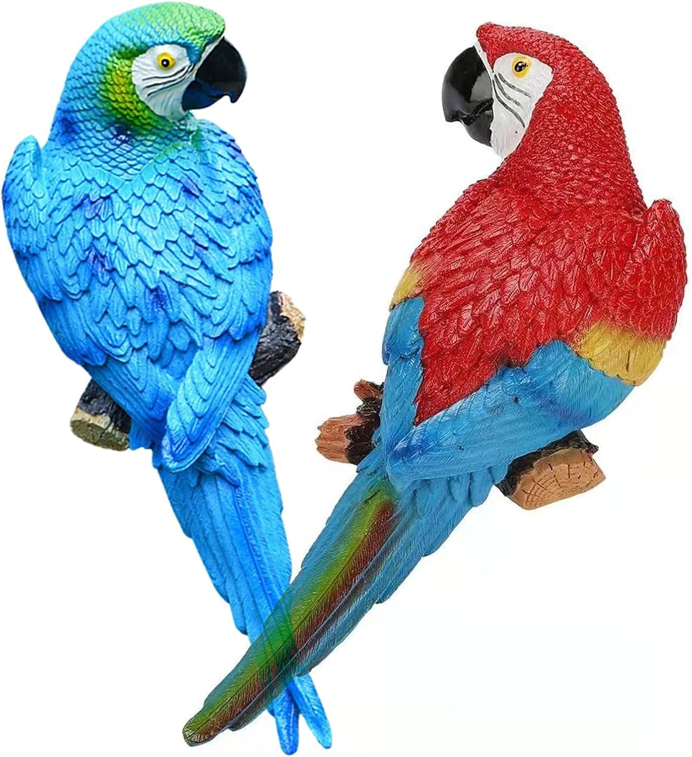 2 Pzas Estatuas Loro Realista para Exteriores Azul Rojo