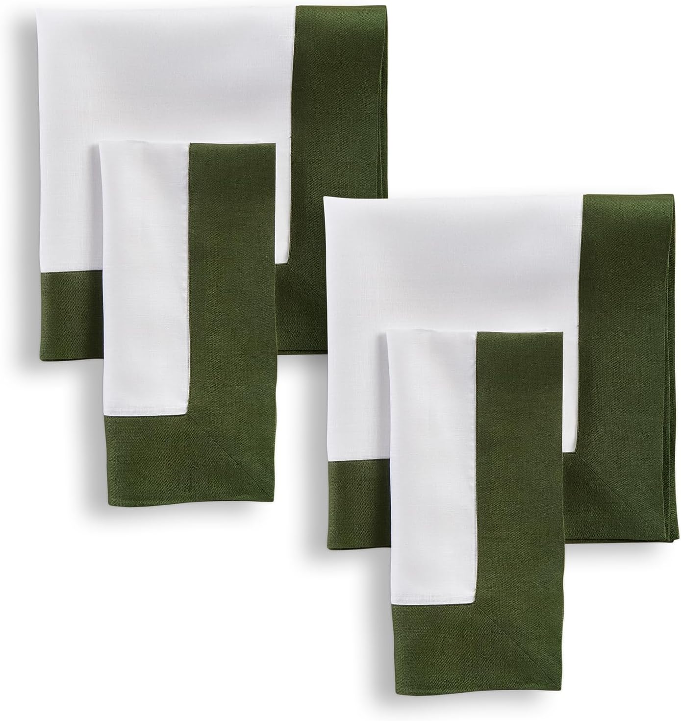 Set 4 servilletas lino 20x20 pulg lavables oliva y blanco