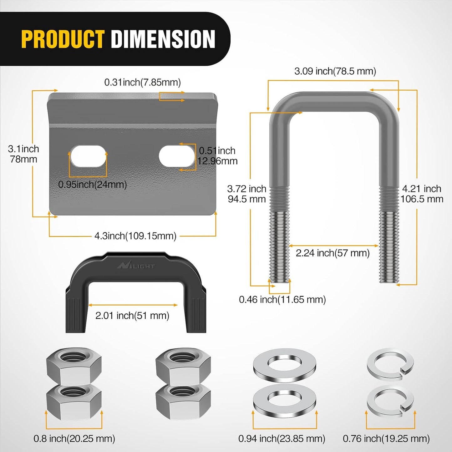 Tensor enganche remolque 2" acero goma gris perno U