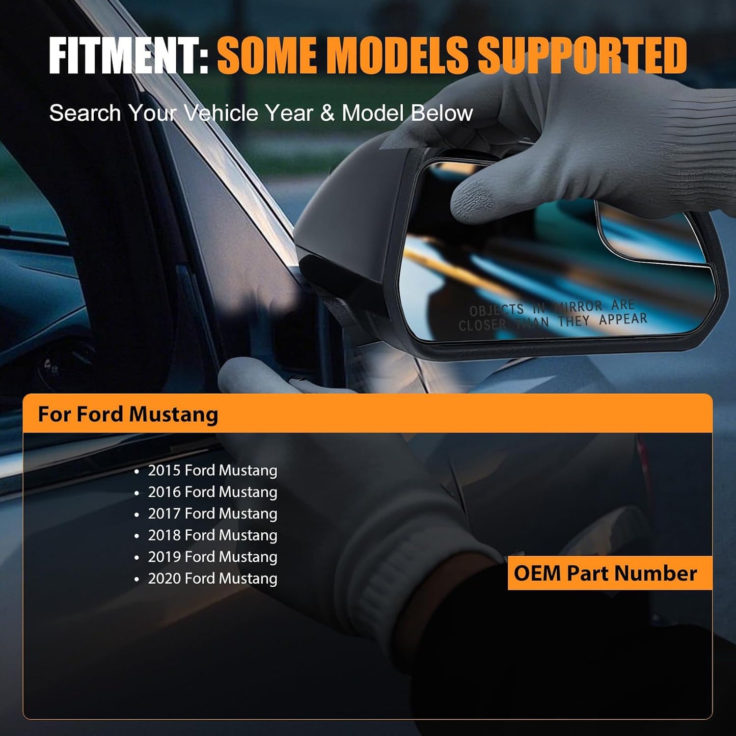 Reemplazo espejo calefactable Ford Mustang 15-20 derecho