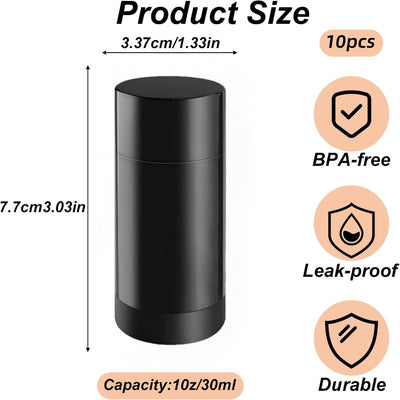 5 Recipientes Desodorante 1oz Negro A prueba de fugas