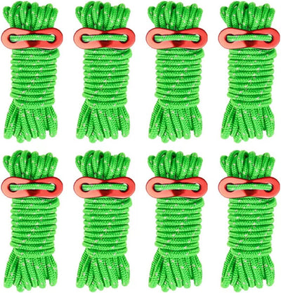 8 Pzas cuerdas tienda 4mm tensor aluminio color verde