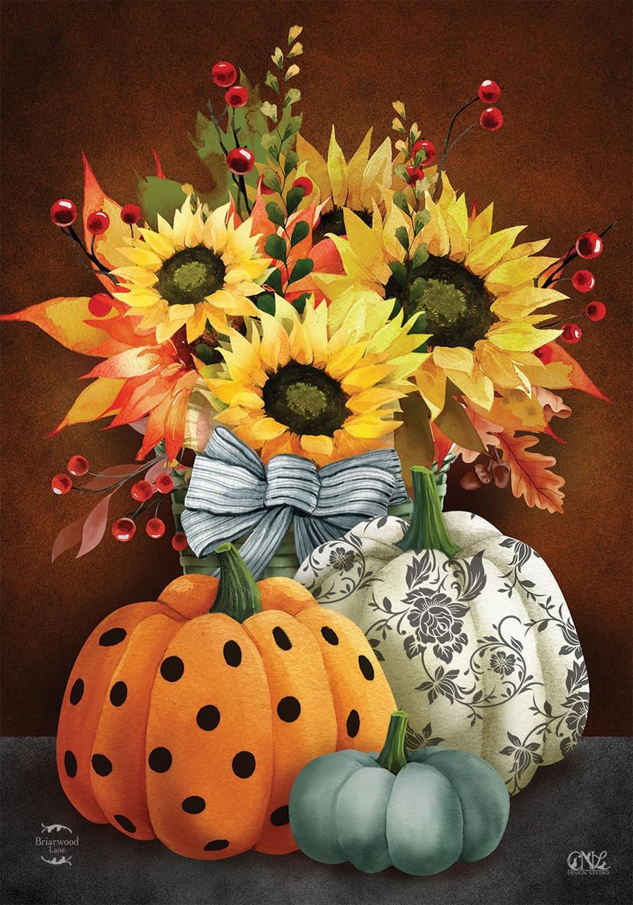 Bandera otoño estampado calabazas girasoles 40x28pulg
