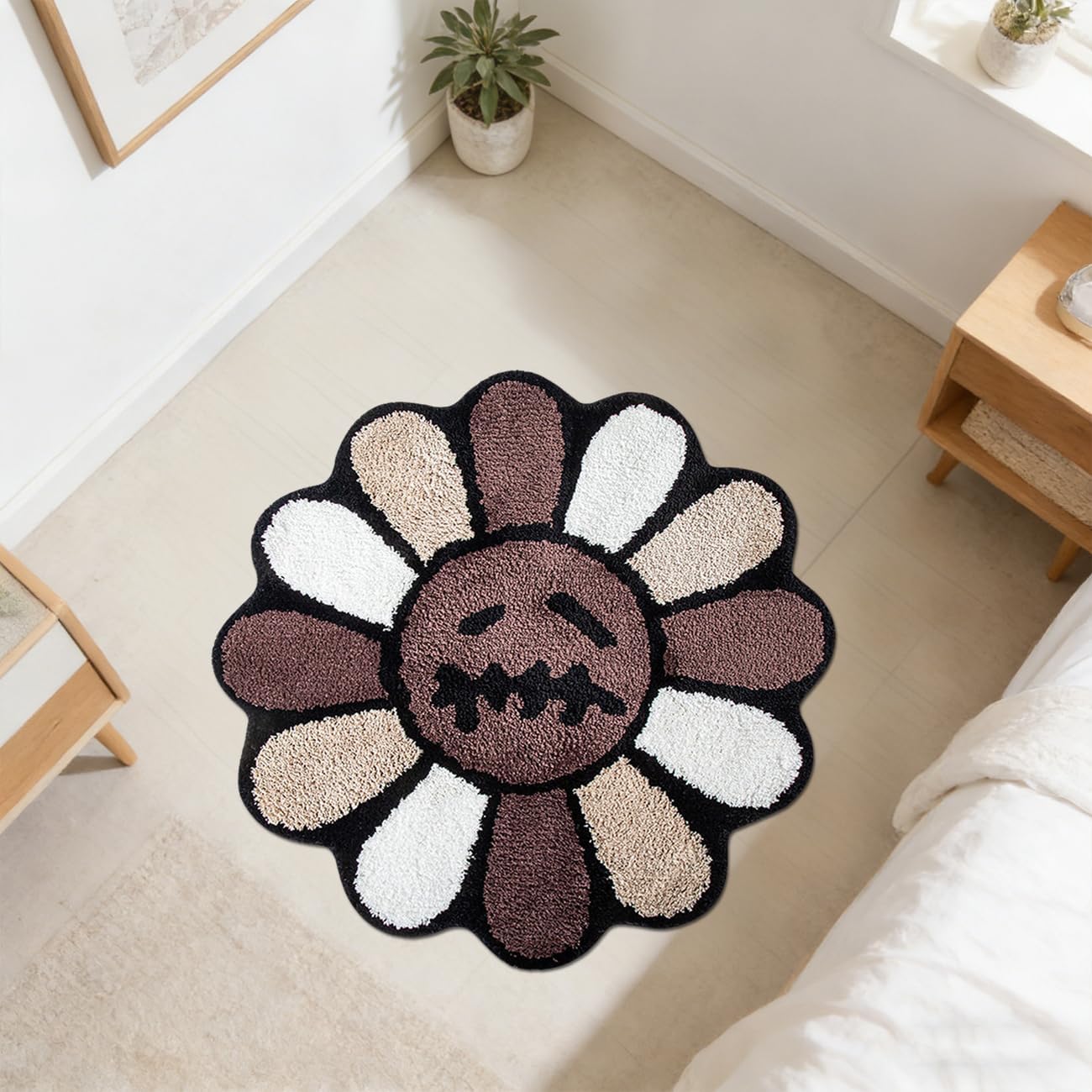 Alfombra baño fresca con flores 2.6ft color marrón
