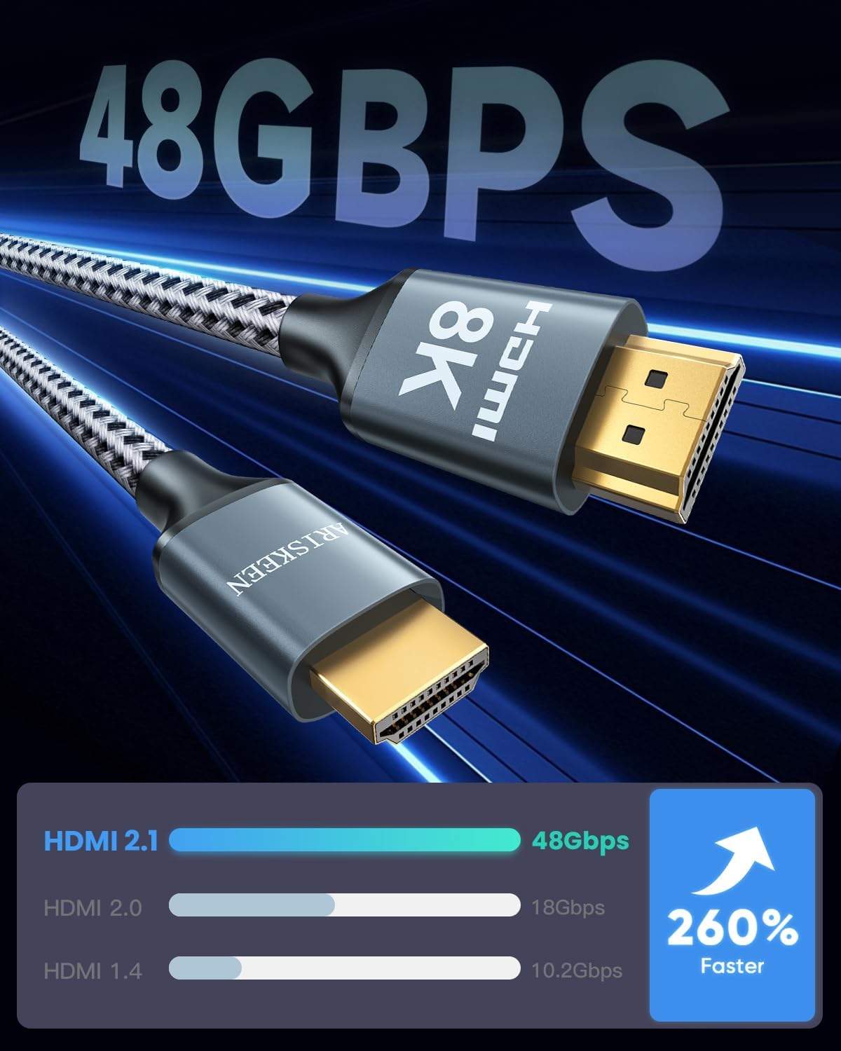 Cable HDMI 8K 30pies 48Gbps soporta HDR 4K 120Hz