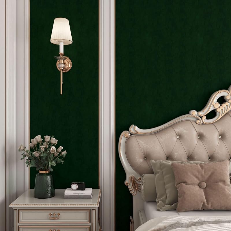 Papel tapiz terciopelo verde oscuro textura dormitorio