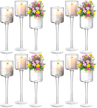 12 Portavelas Cristal Candelabros Altos Velas Té 3 Tamaños