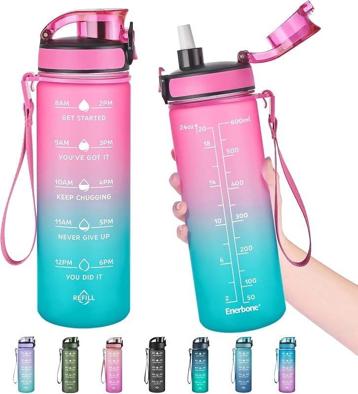 Botella agua sin BPA con pajita y correa deportiva