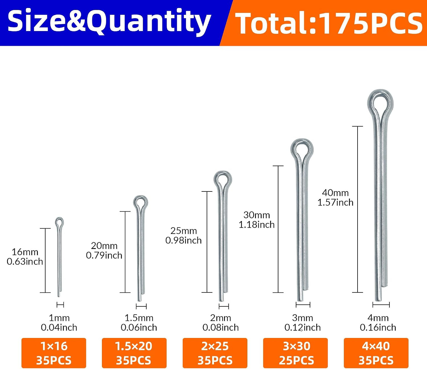 Kit 175 Pzas Pasadores Chaveta Acero Carbono Galvanizado