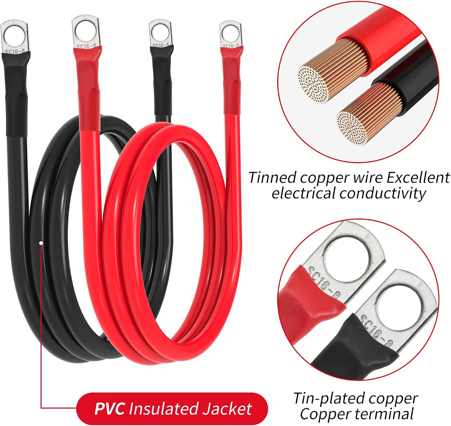Cable batería 6 AWG 5/16 para solar coche barco 3 pies