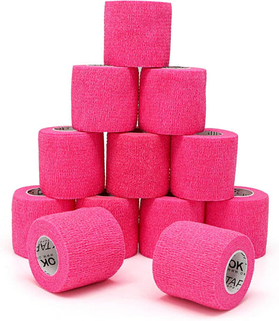 12 Rollos Cinta Elástica Autoadhesiva 2" x5yd Rosa