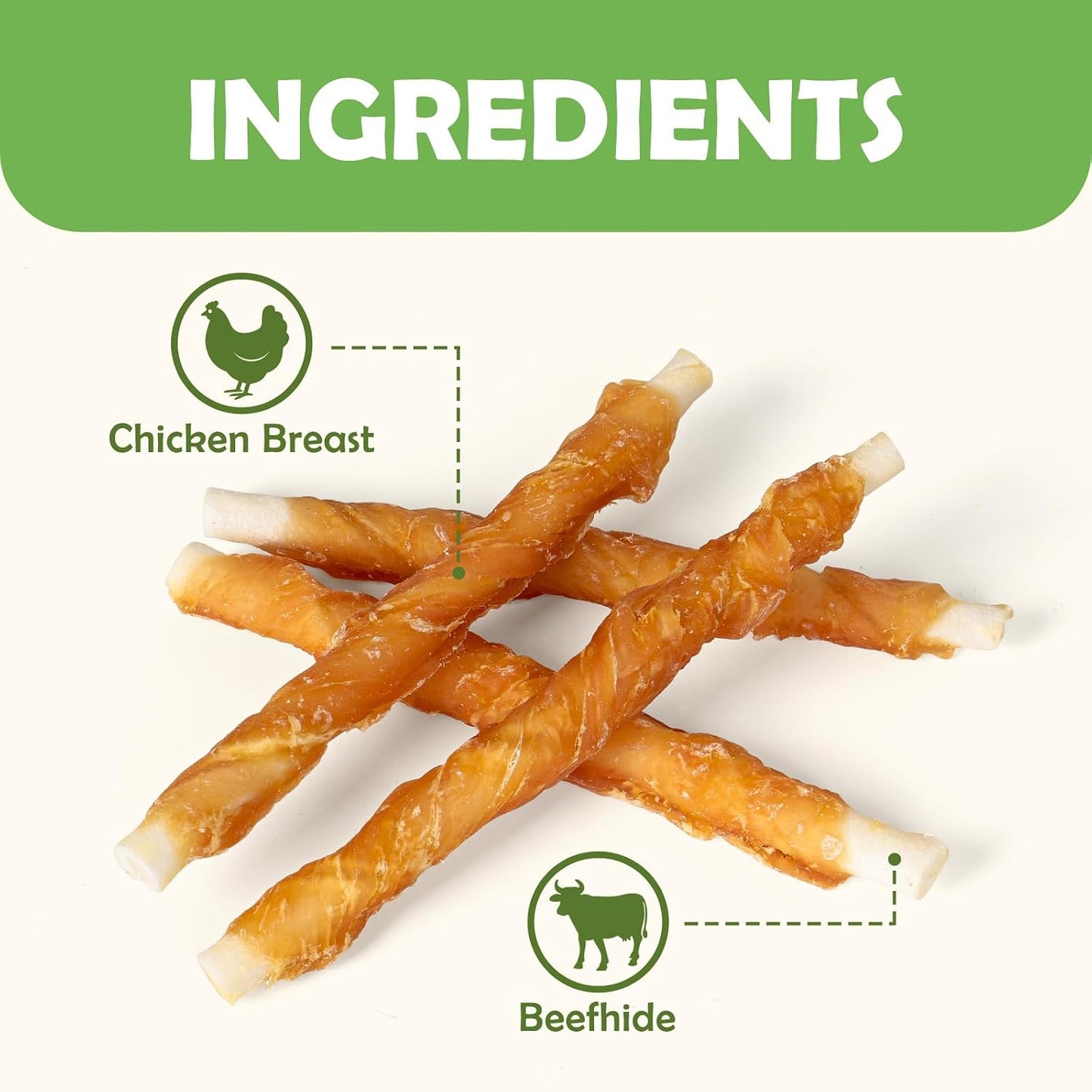 Palitos de pollo crudo para perros pequeños y cachorros 5"