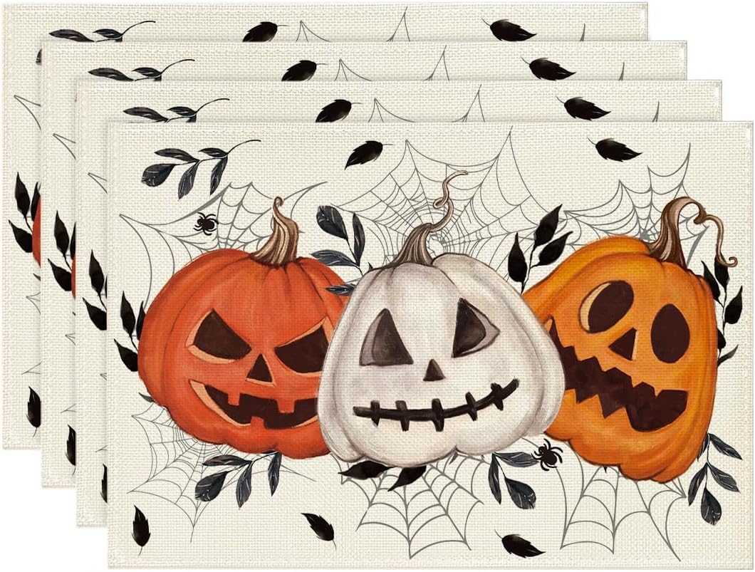 4 Manteles Halloween 12x18pulg Tela Araña Otoño
