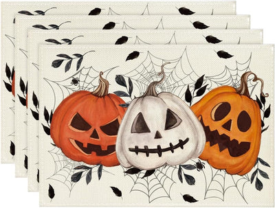 4 Manteles Halloween 12x18pulg Tela Araña Otoño