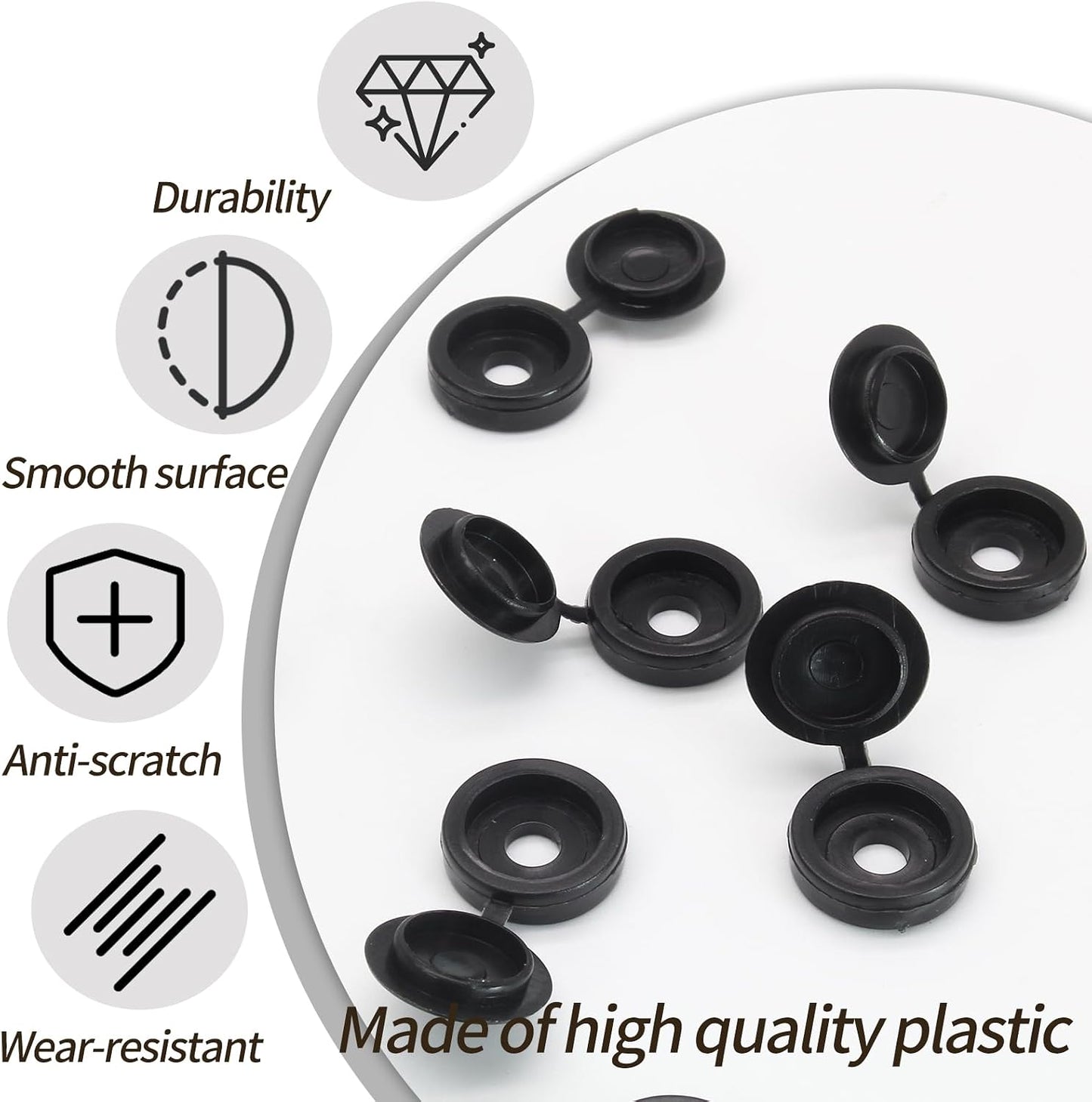 100 Tapas Plástico Bisagras M5.2 para Protección Negro