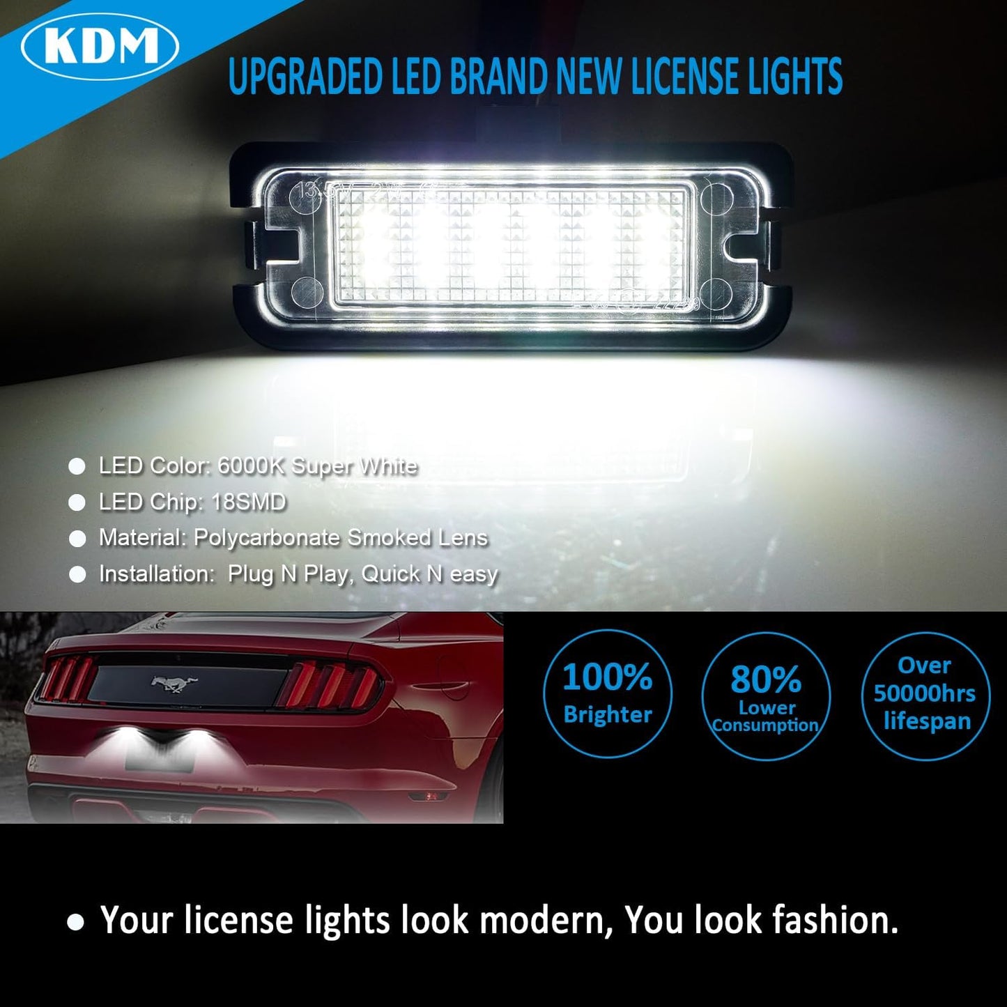 Luz LED matrícula Ford Mustang 2015-23 6000K blanco 2uds