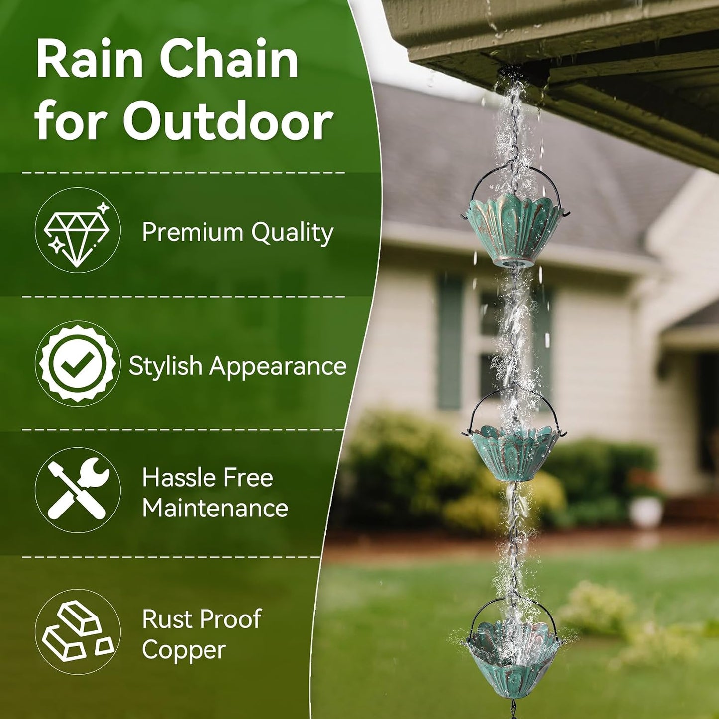 Cadena lluvia exterior 8.7ft 12 copas loto bronce