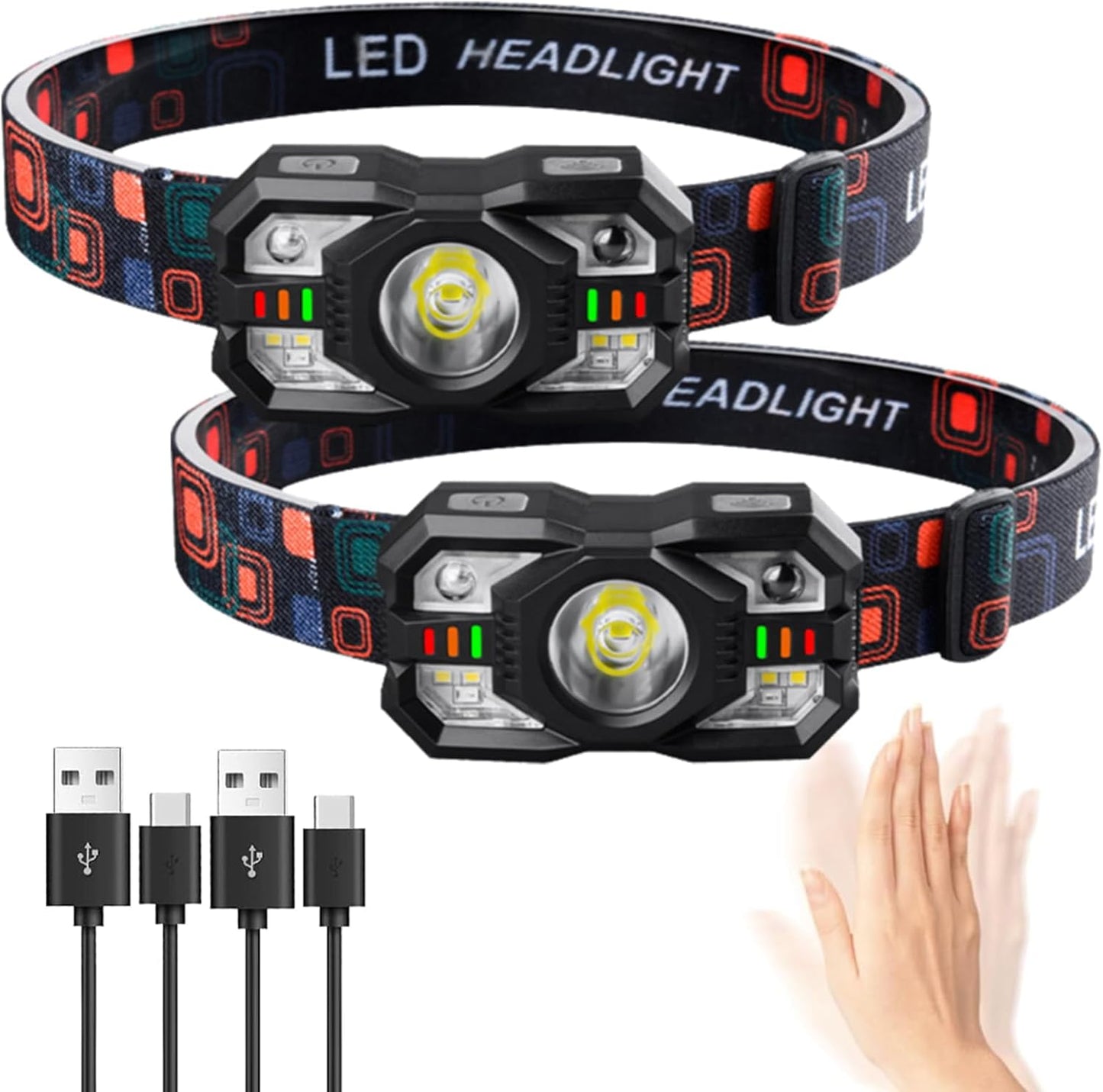 2 Faros LED Recargables 1000lm Sensor Movimiento Rojos