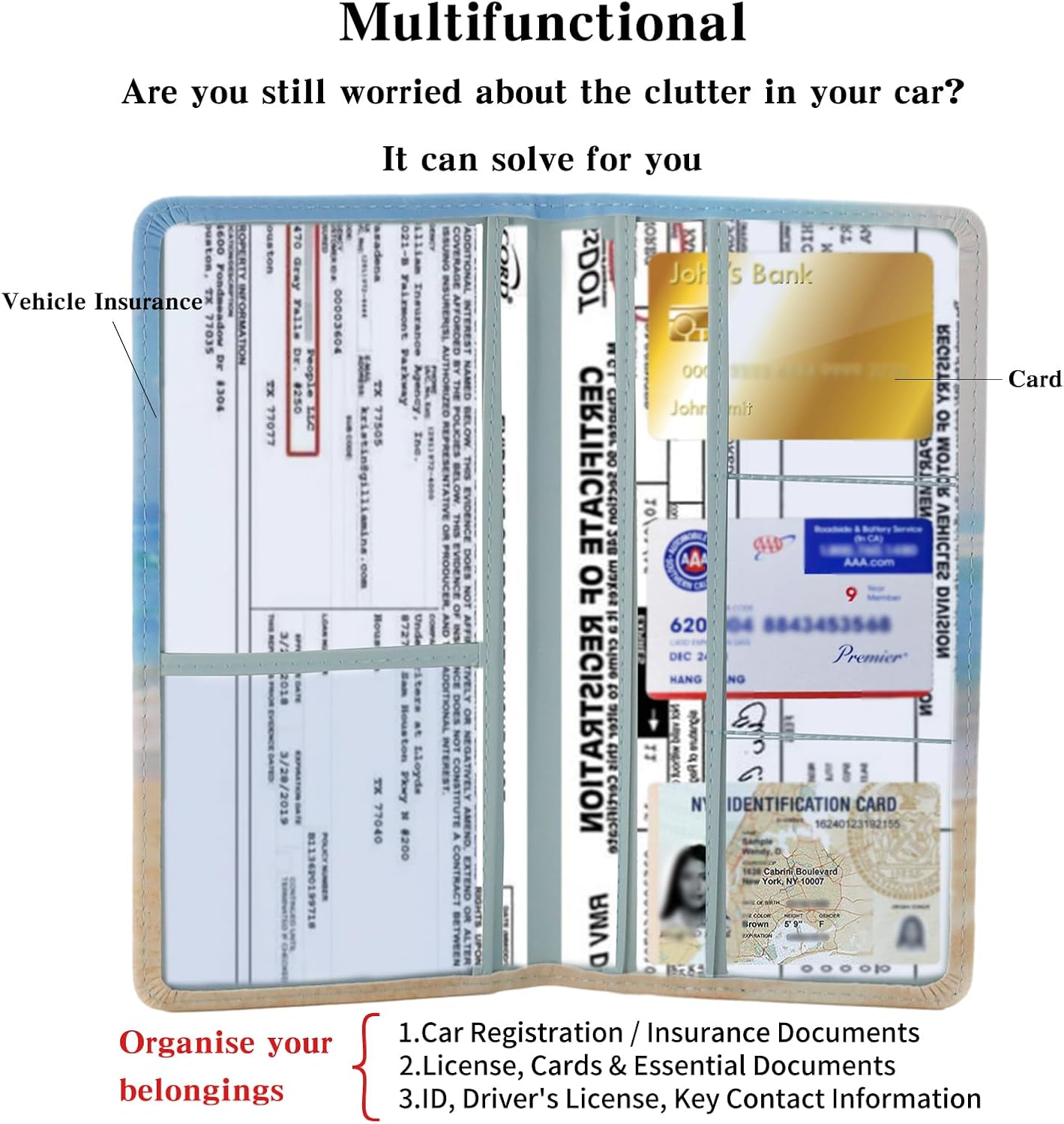 Soporte cuero tarjetas licencia automóvil cierre magnético azul