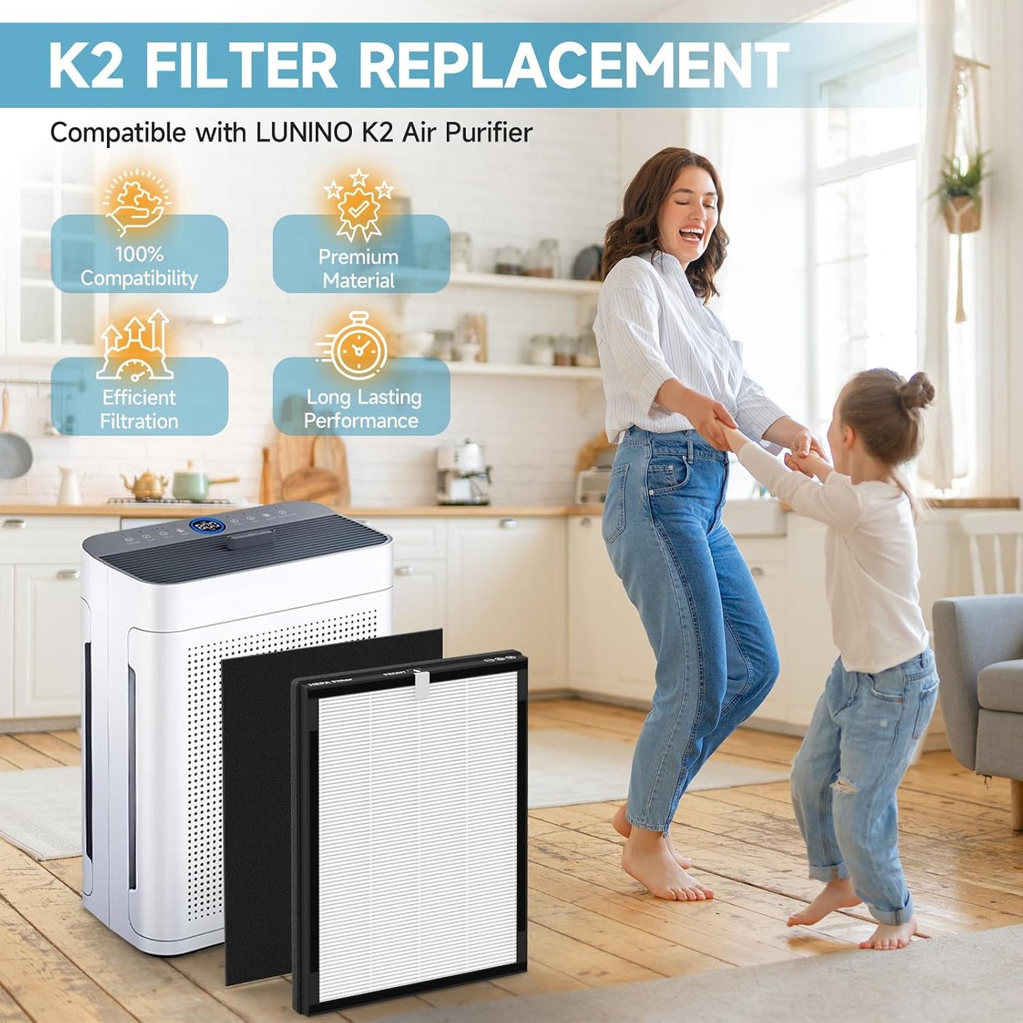 2 Filtros K2 Comp Purificador Lunino H13 True HEPA