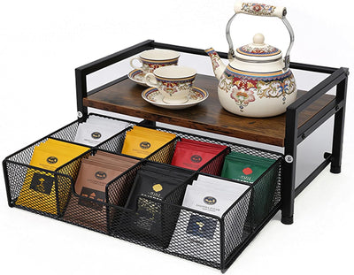 Soporte bolsas té madera metal 8 compartimentos encimera