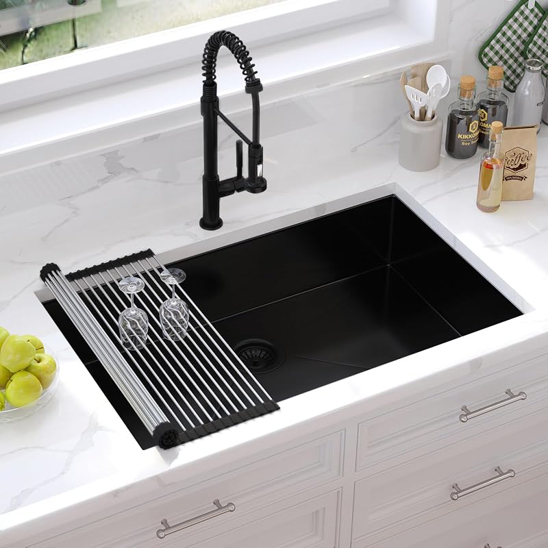 Fregadero cocina acero inox 32x19pulg negro antiarañazos