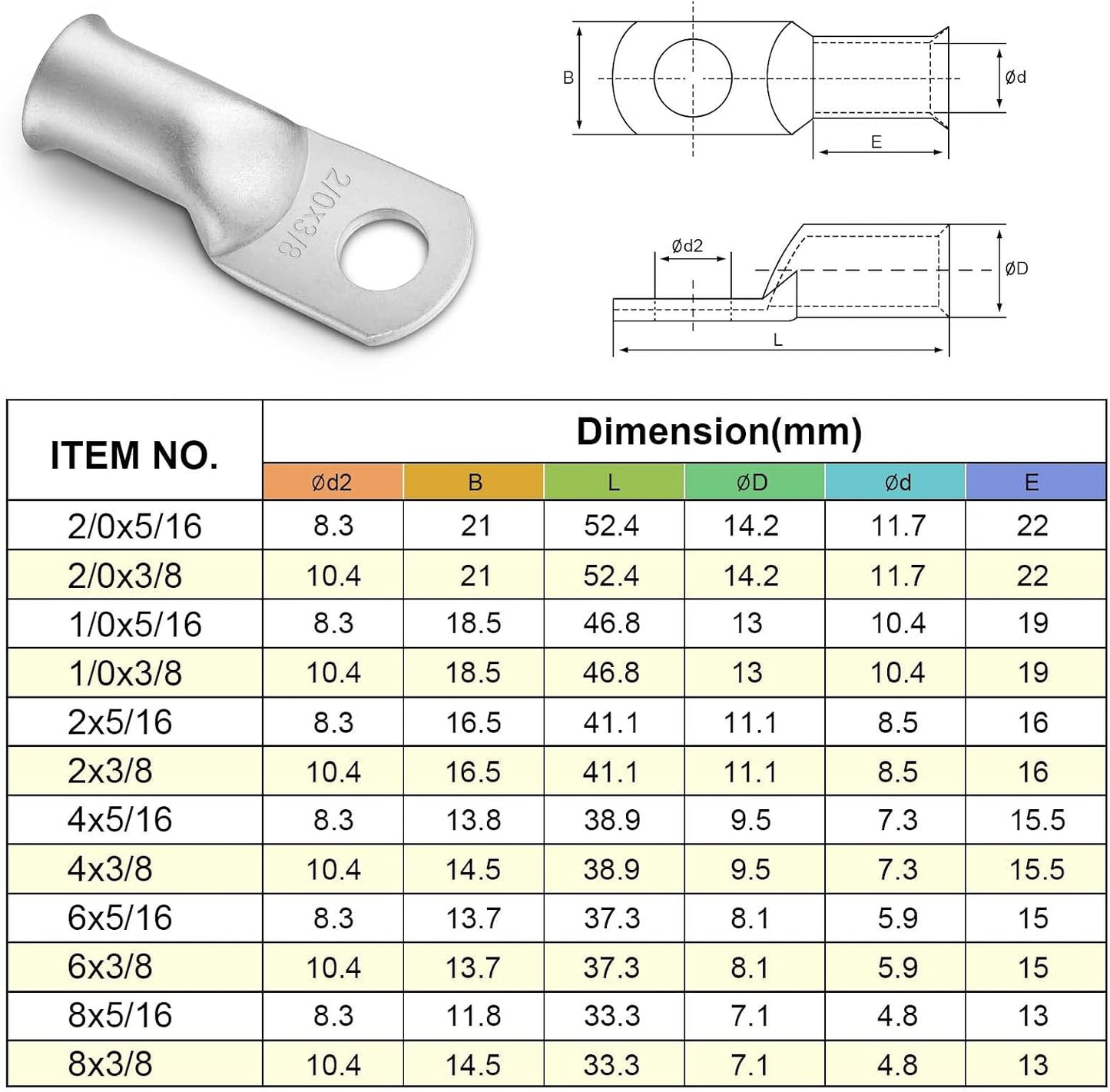 10 Conectores Anillo 3/8" Cobre Estañado Batería