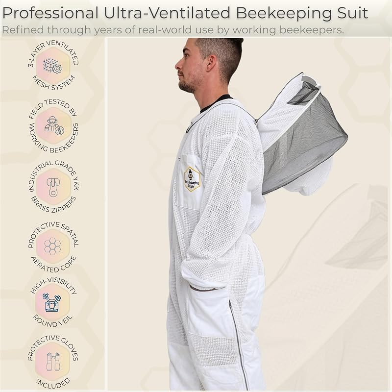 Traje apicultura 3 capas ventilado con guantes velo YKK