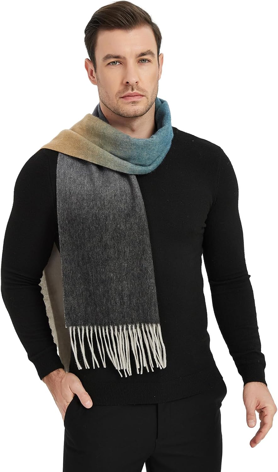 Bufanda lana hombre cálida larga invierno elegante