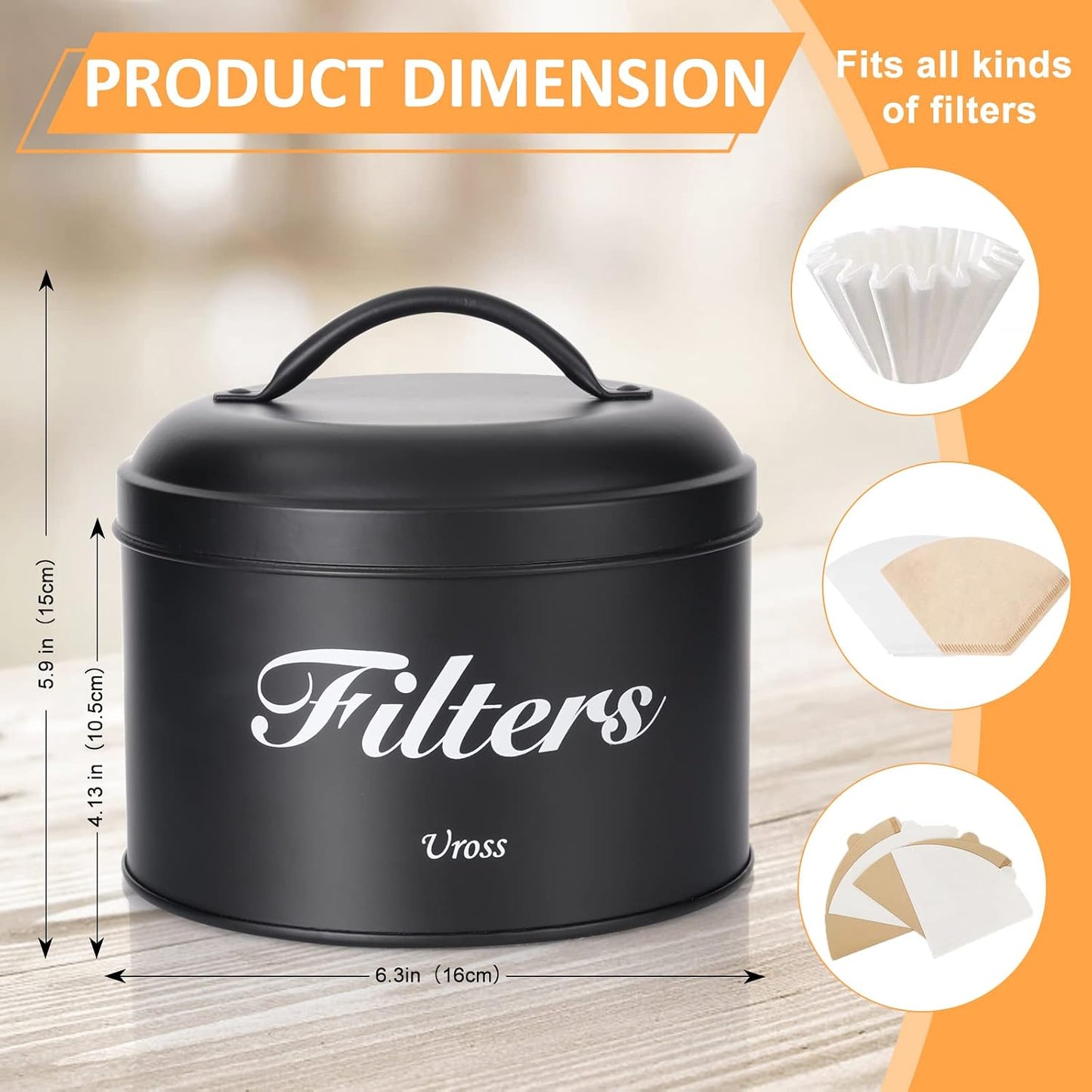 Soporte filtro café con tapa cesta rústica redonda
