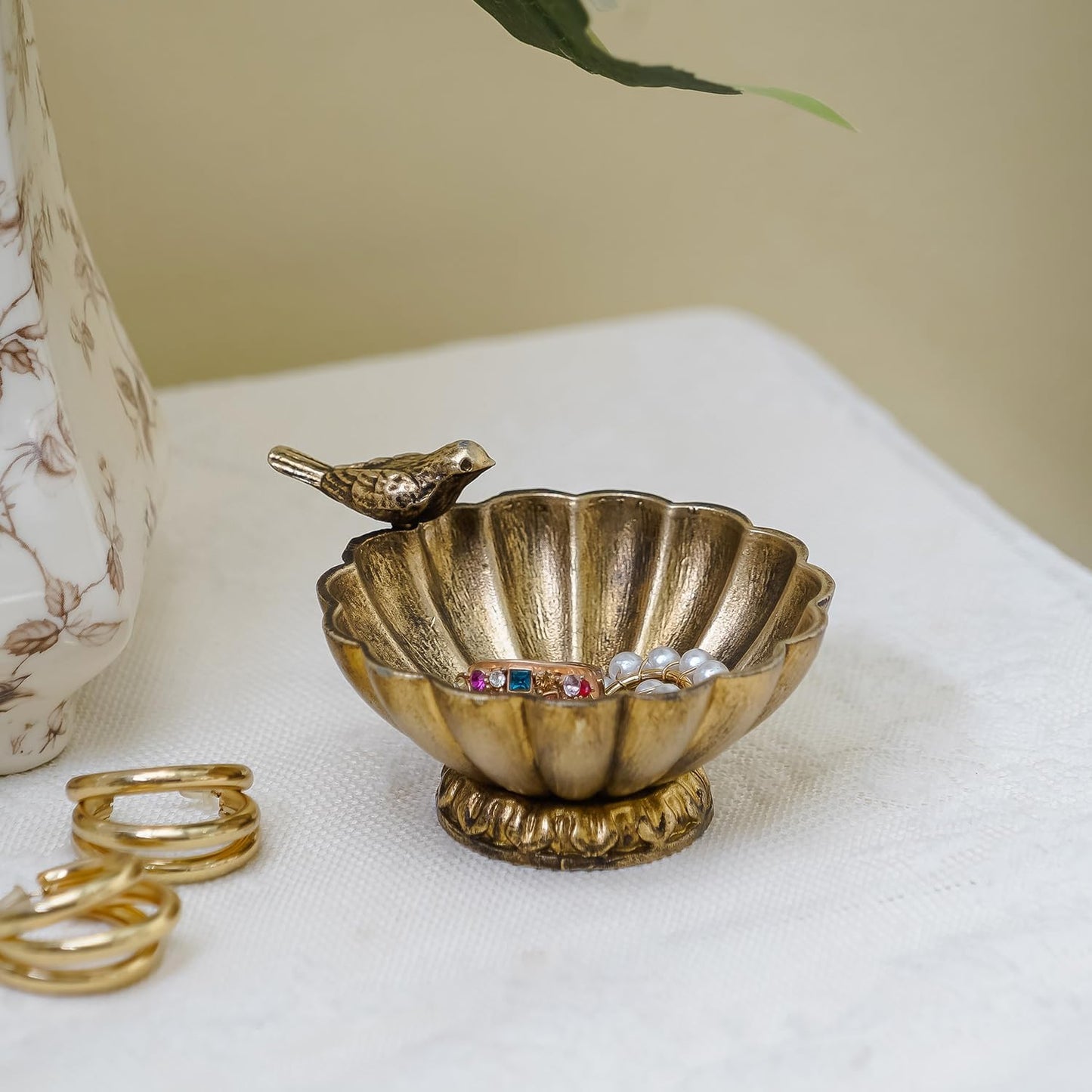 Cuenco joyería vintage dorado plato metal baratijas