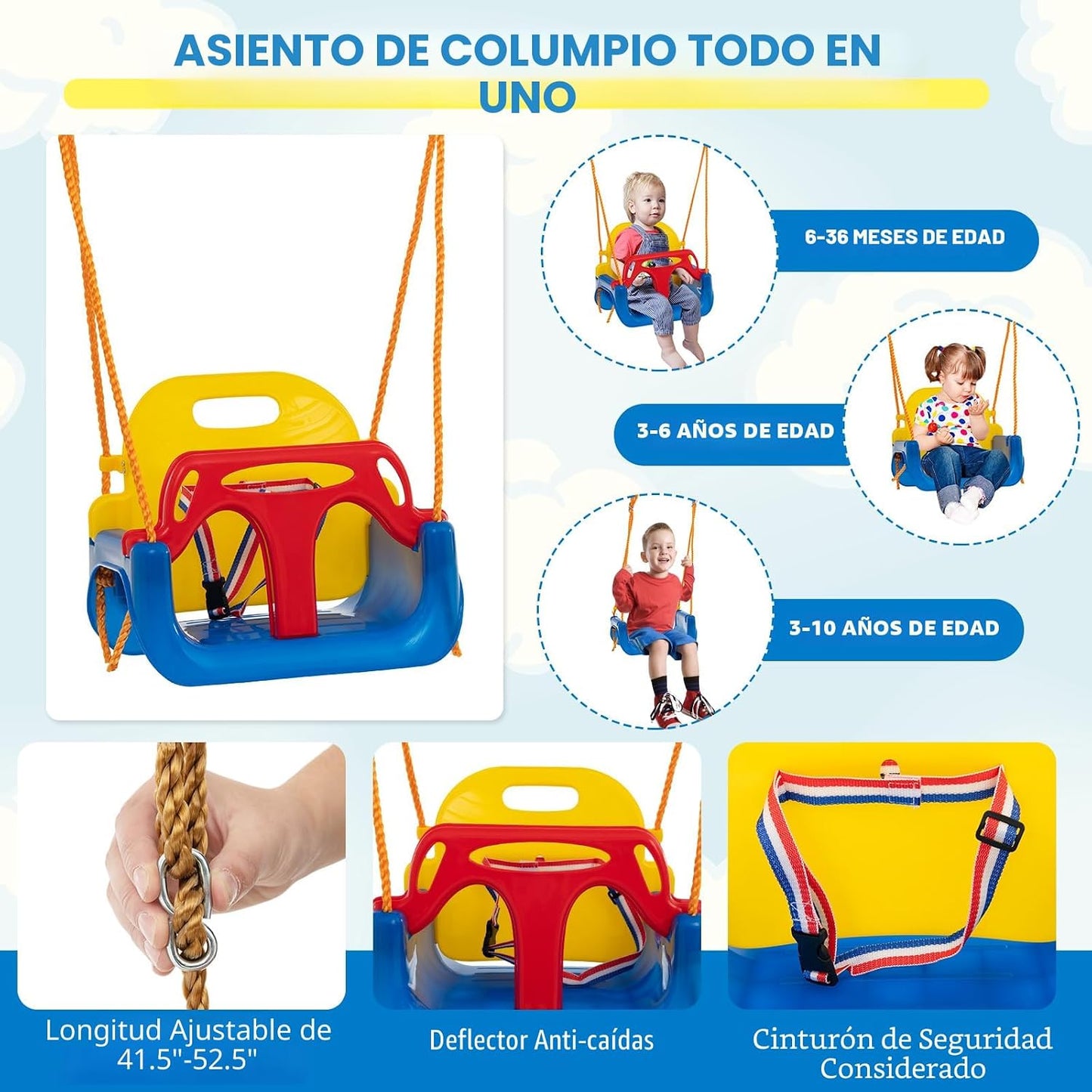 Set columpios 299kg patio soporte metal 3 asientos marco A