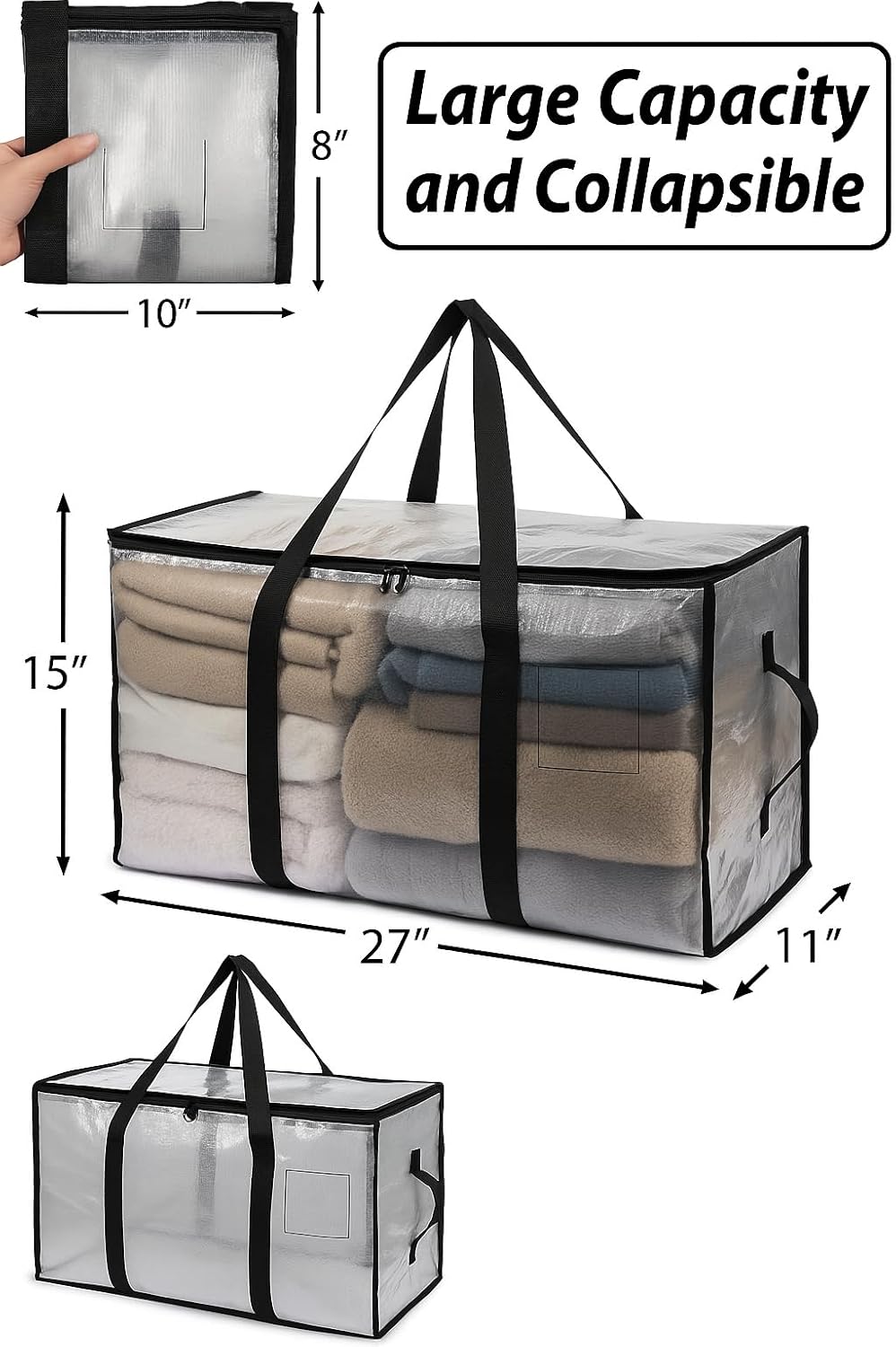 Bolsa transparente XL con cremallera asas reforzadas