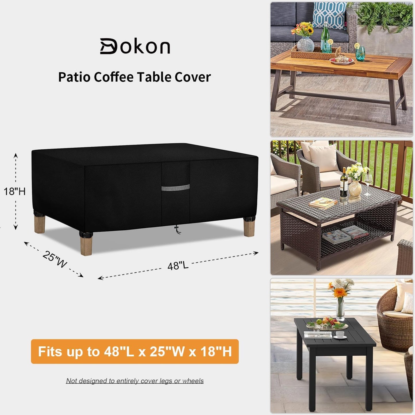 Fundas mesa café patio impermeables 48x25x18" negro