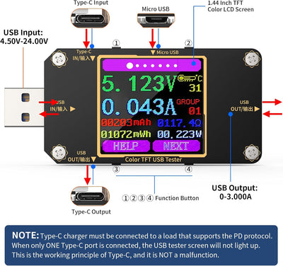 Multímetro USB C 2en1 con Conector Tipo C