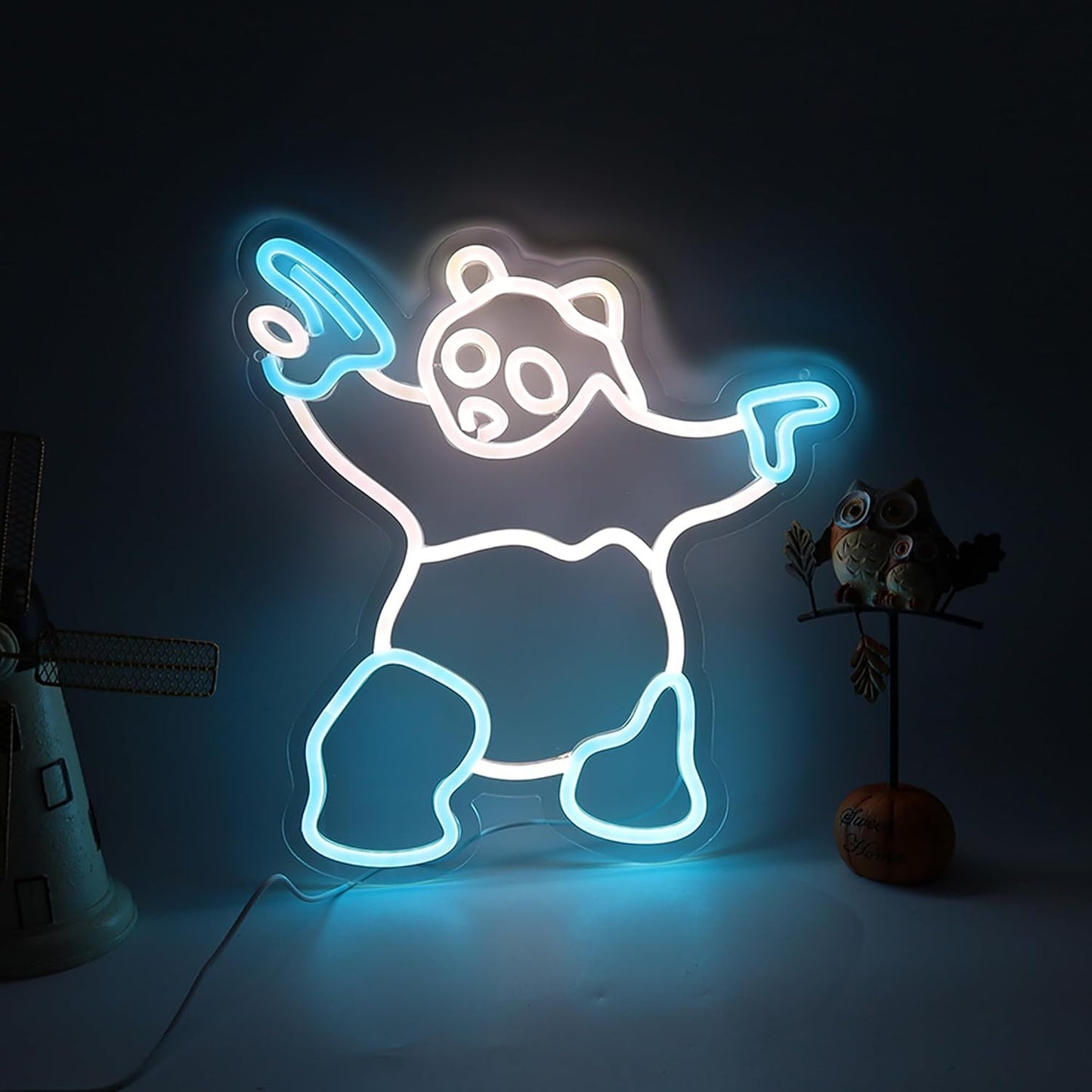 Señal neón panda para decorar habitación y cueva hombre