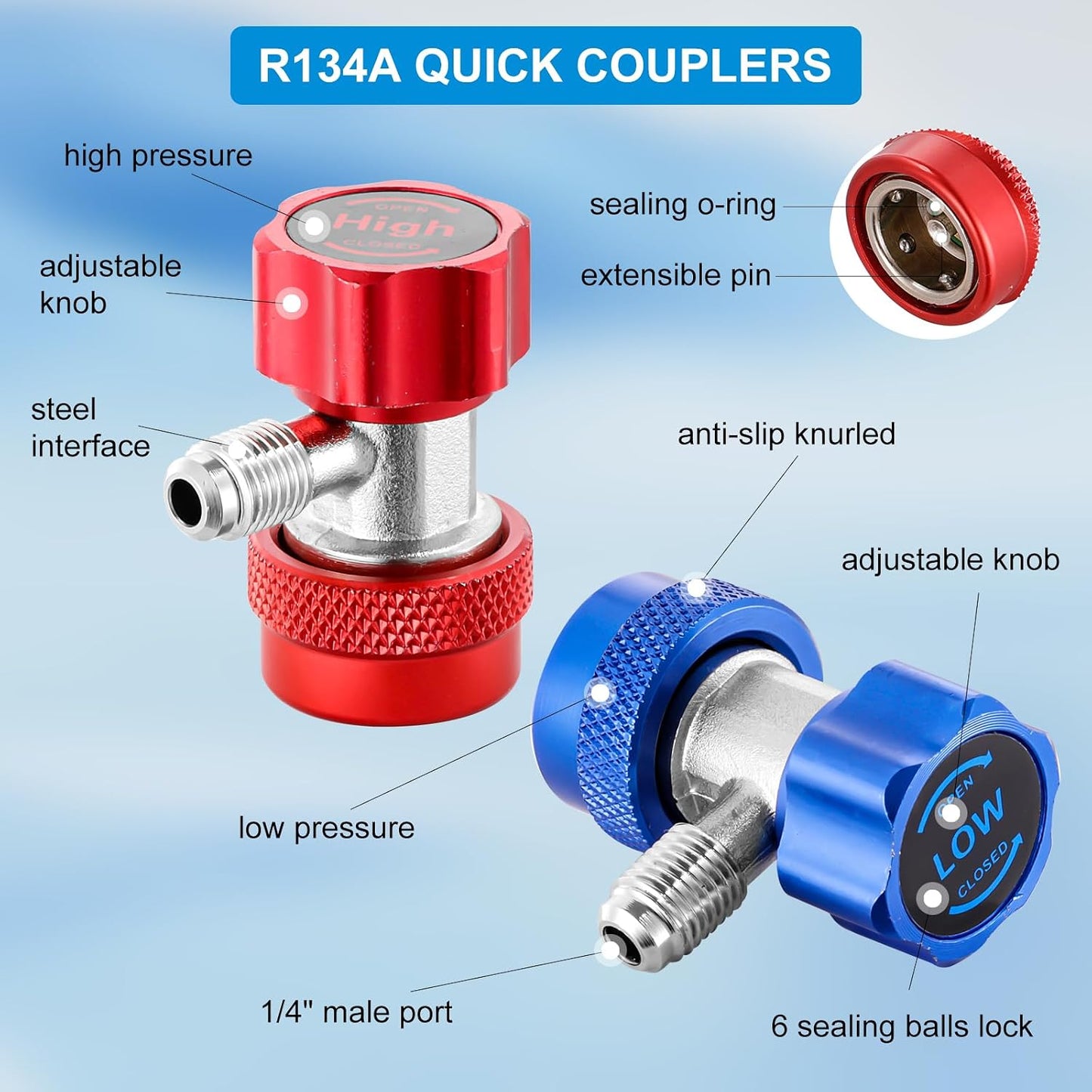 Adaptador R134A rápido 1/4" sistema automotriz