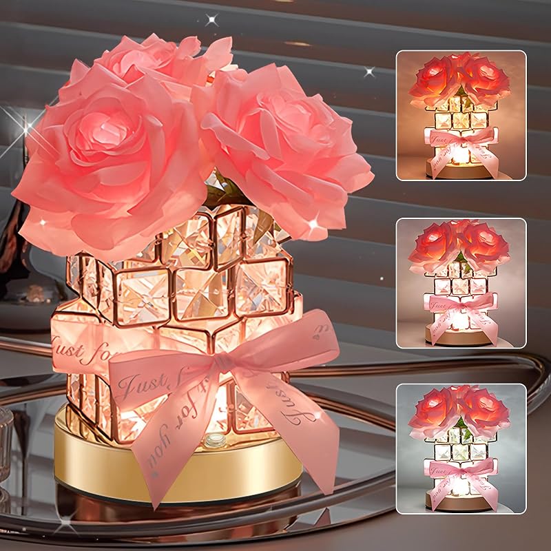 Lámpara mesa cristal inalámbrica 3 colores regalo madre