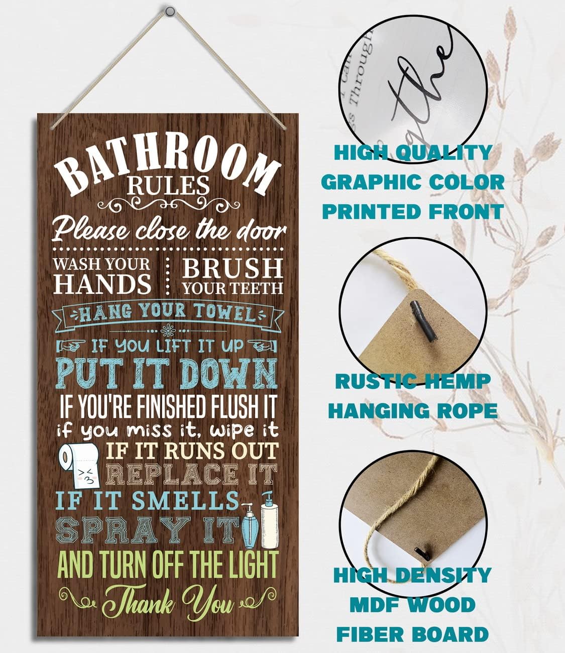 Letrero baño madera rústico 12x6pulg marrón