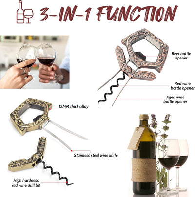 Abridor vino 3en1 con puntas y removedor corcho bronce