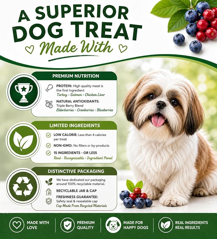 Golosinas naturales para perros de pavo y bayas triples 10oz
