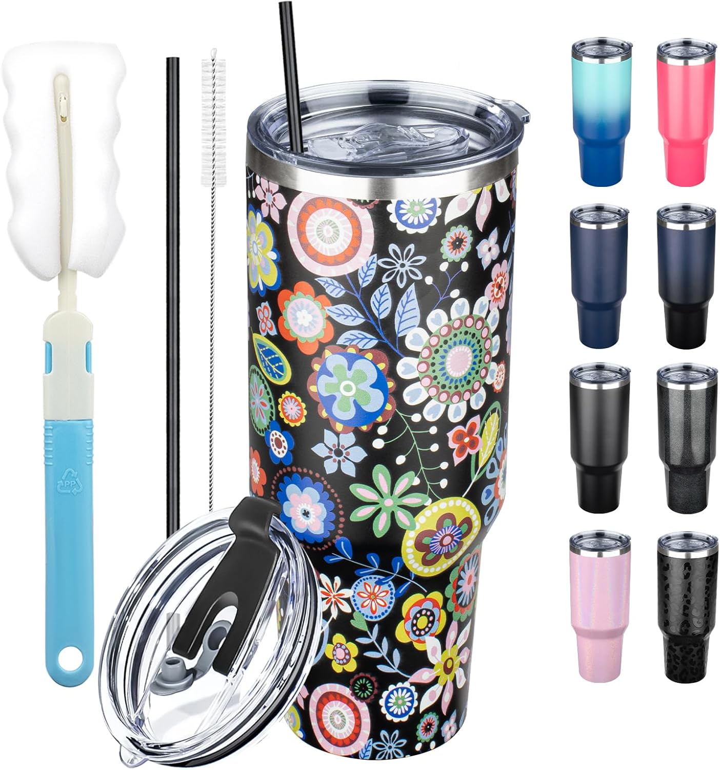 Vaso acero inox 40oz térmico con tapas y pajitas