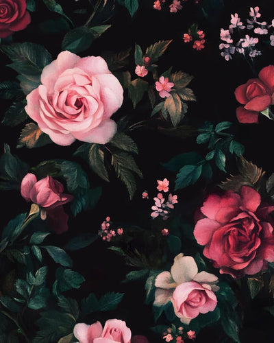 Papel tapiz vintage floral oscuro 17.4x394pulg
