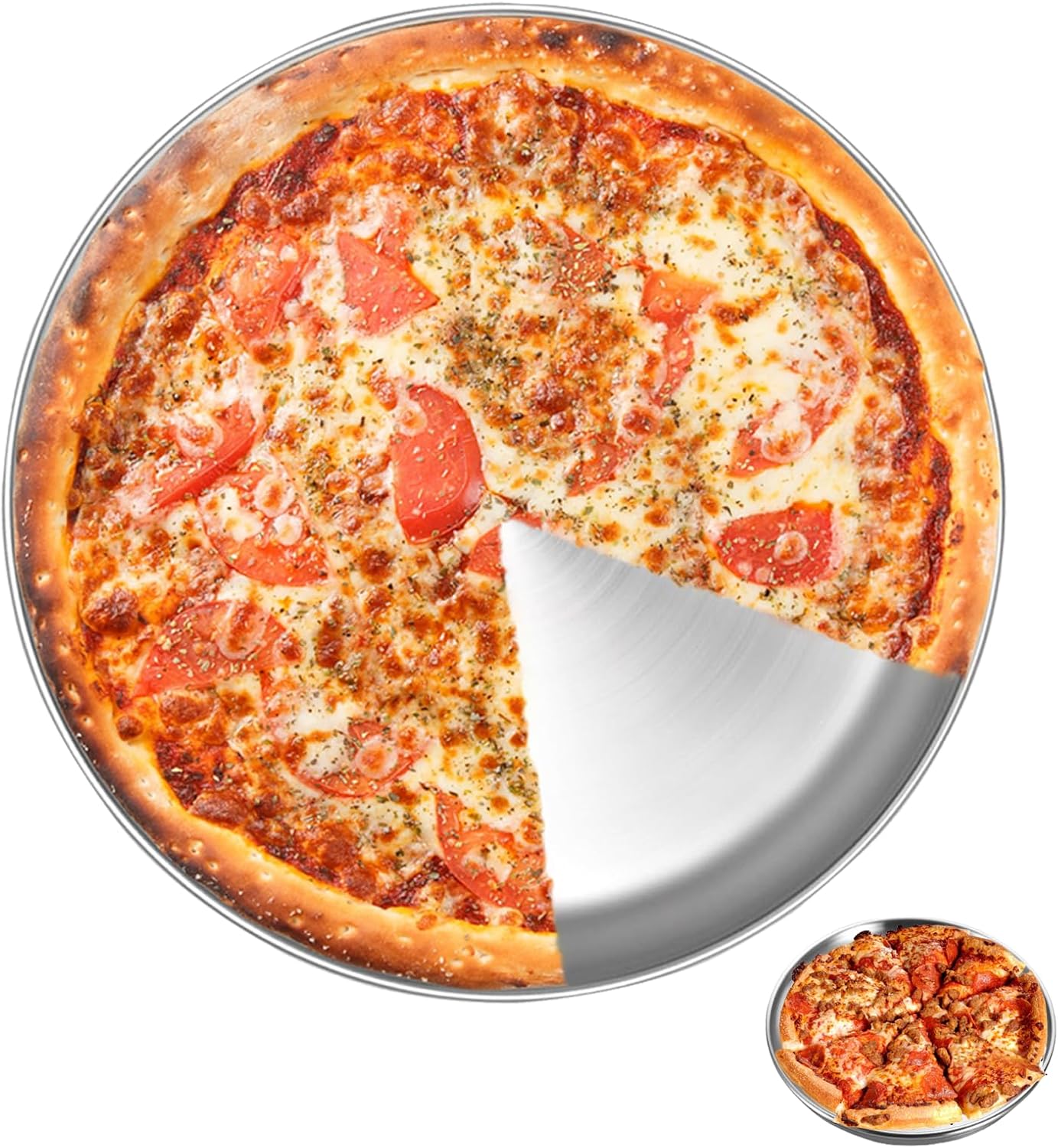 Sartén de pizza de acero inoxidable 12 pulgadas bandeja redonda para hornear