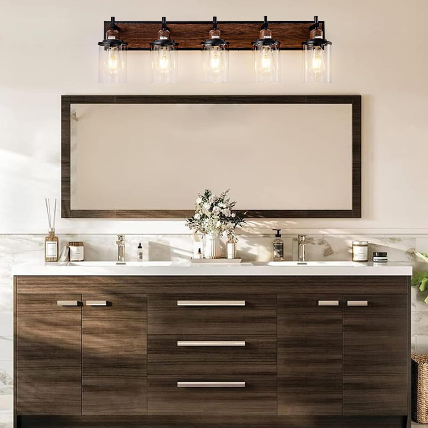 Lámpara tocad. baño 5 luces vintage metal pintado vidrio