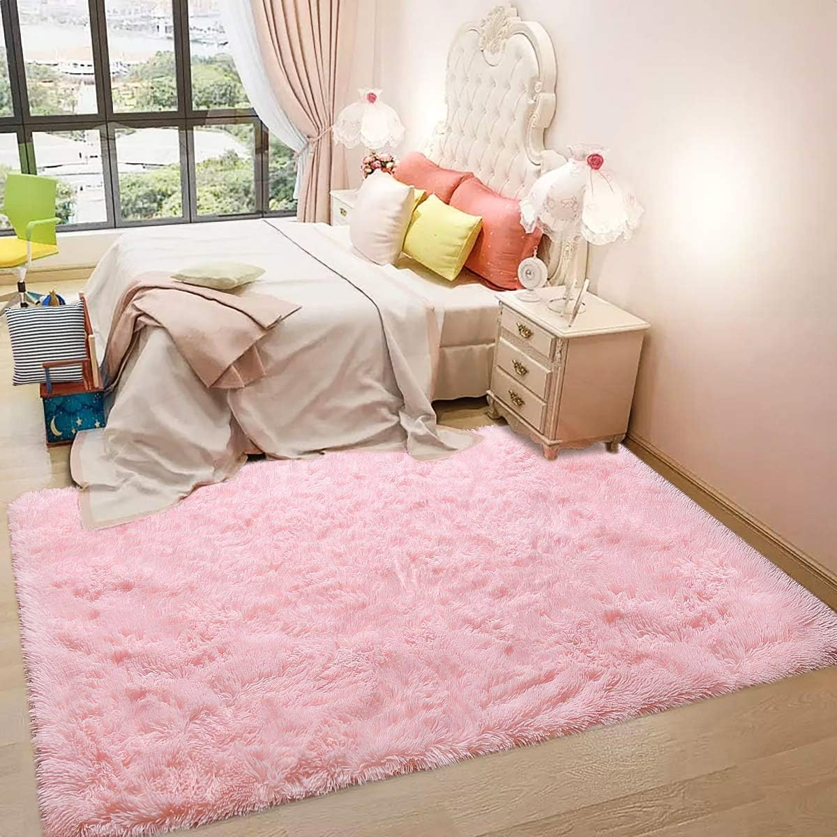 Alfombras peludas rosa para dormitorio 5x8ft sala de estar