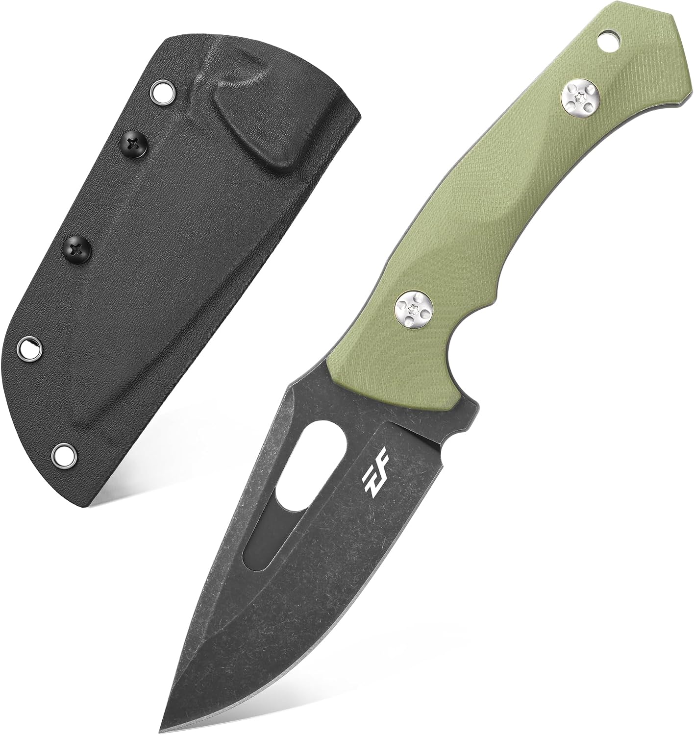 Cuchillo campo acero D2 mango G10 funda Kydex verde