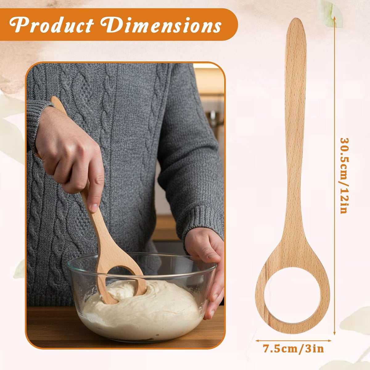 Batidor de masa de madera 12pulg para pan y harina