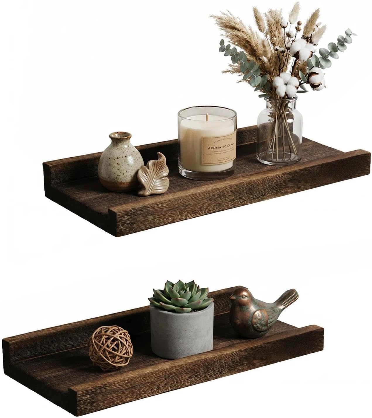2 Pzas Estante Flotante Madera Pawlownia 12x5.5"